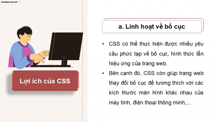 Giáo án điện tử Khoa học máy tính 12 chân trời Bài F7: Giới thiệu CSS