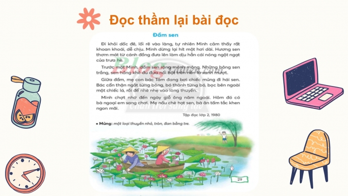 Giáo án điện tử Tiếng Việt 2 chân trời Bài 2: Đọc Đầm sen, Nghe – viết Đầm sen, Phân biệt êu/uê, l/n, in/inh