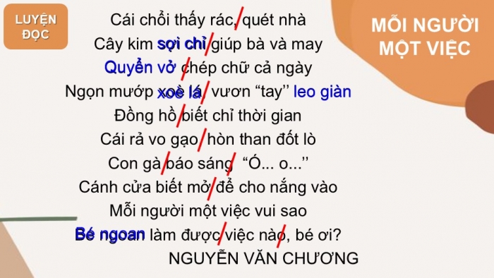 Giáo án điện tử Tiếng Việt 2 cánh diều Bài 1: Mỗi người một việc