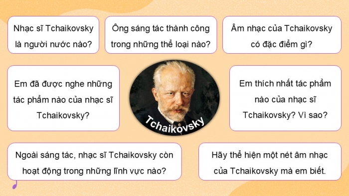 Giáo án điện tử Âm nhạc 9 cánh diều Bài 7 Tiết 2: Nghe tác phẩm Tháng Sáu Khúc hát người chèo thuyền, Nhạc sĩ Pyotr Ilyich Tchaikovsky, Ôn tập bài hát Dòng sông quê hương