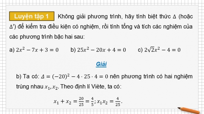 Giáo án điện tử Toán 9 kết nối Bài 20: Định lí Viète và ứng dụng