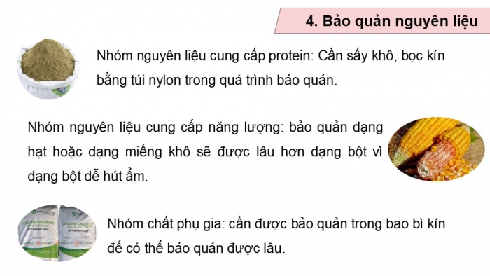 Giáo án điện tử Công nghệ 12 Lâm nghiệp - Thủy sản Kết nối Bài 17: Phương pháp bảo quản và chế biến thức ăn thủy sản