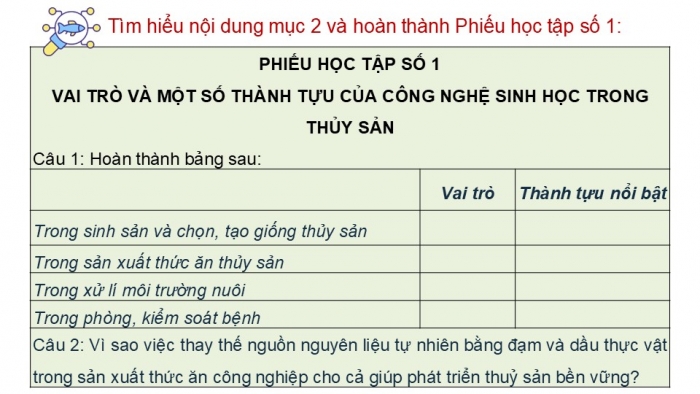 Giáo án điện tử chuyên đề Công nghệ 12 Lâm nghiệp Thuỷ sản Cánh diều Bài 4: Vai trò, thành tựu và triển vọng của công nghệ sinh học trong thuỷ sản