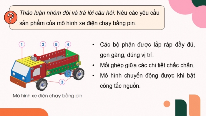 Giáo án điện tử Công nghệ 5 cánh diều Bài 8: Lắp ráp mô hình xe điện chạy bằng pin