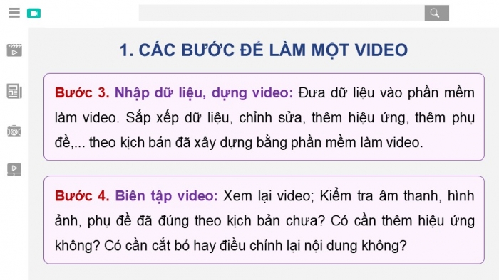 Giáo án điện tử Tin học 9 kết nối Bài 10b: Chuẩn bị dữ liệu và dựng video