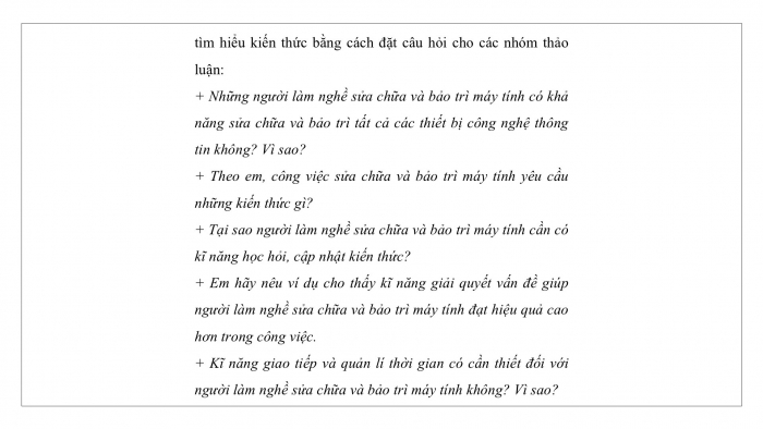 Giáo án điện tử Tin học ứng dụng 12 kết nối Bài 19: Dịch vụ sửa chữa và bảo trì máy tính