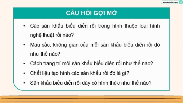 Giáo án điện tử Mĩ thuật 9 chân trời bản 1 Bài 10: Thiết kế sân khấu biểu diễn rối dây