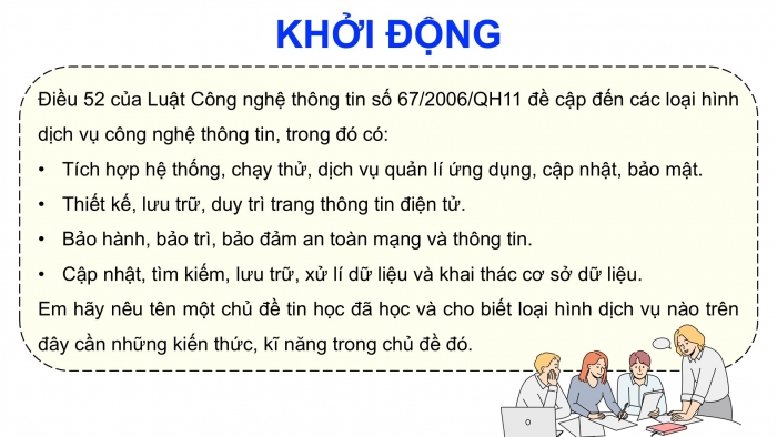 Giáo án điện tử Khoa học máy tính 12 cánh diều Bài 1: Giới thiệu nhóm nghề Dịch vụ và Quản trị trong ngành Công nghệ thông tin