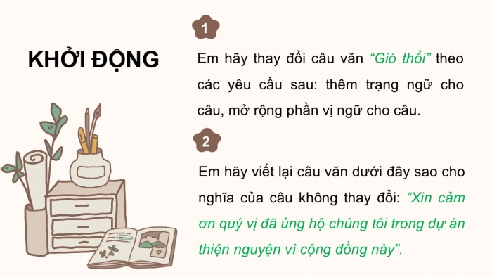 Giáo án điện tử Ngữ văn 9 cánh diều Bài 6: Biến đổi và mở rộng cấu trúc câu