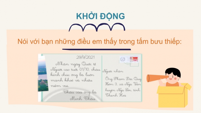 Giáo án điện tử Tiếng Việt 2 chân trời Bài 2: Đọc Bưu thiếp, Nhìn – viết Ông tôi, Phân biệt ng/ngh, iu/ưu, g/r