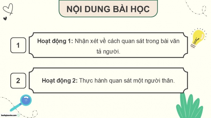 Giáo án điện tử Tiếng Việt 5 chân trời Bài 2: Quan sát, tìm ý cho bài văn tả người