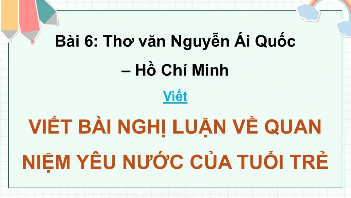 Giáo án điện tử Ngữ văn 12 cánh diều Bài 6: Viết bài nghị luận về quan niệm yêu nước của tuổi trẻ