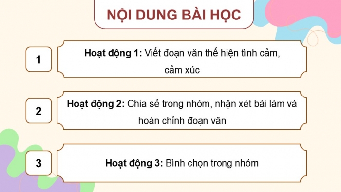 Giáo án điện tử Tiếng Việt 5 chân trời Bài 8: Viết đoạn văn thể hiện tình cảm, cảm xúc trước một sự việc