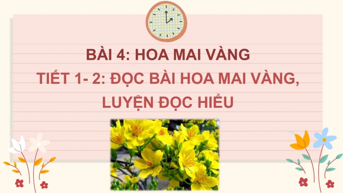 Giáo án điện tử Tiếng Việt 2 chân trời Bài 4: Đọc Hoa mai vàng, Nghe – viết Hoa mai vàng, Phân biệt ao/oa, ch/tr, ich/it