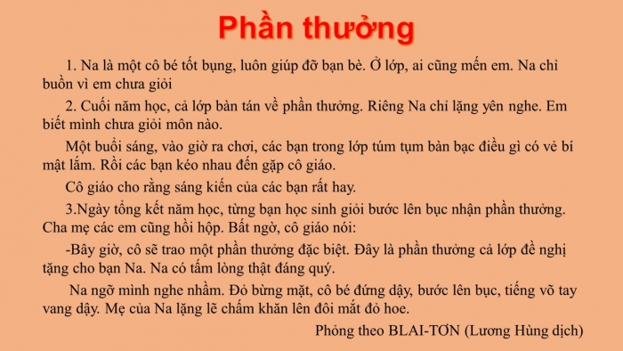 Giáo án điện tử Tiếng Việt 2 cánh diều Bài 4: Kể chuyện đã học Phần thưởng