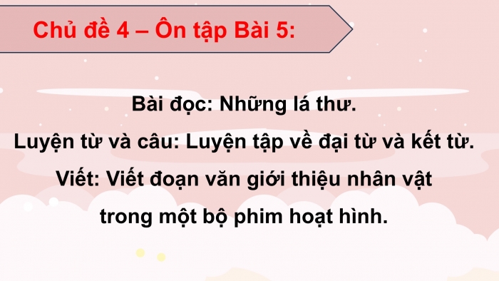 Giáo án PPT dạy thêm Tiếng Việt 5 chân trời bài 5: Bài đọc Những lá thư. Luyện tập về đại từ và kết từ. Đoạn văn giới thiệu nhân vật trong phim hoạt hình