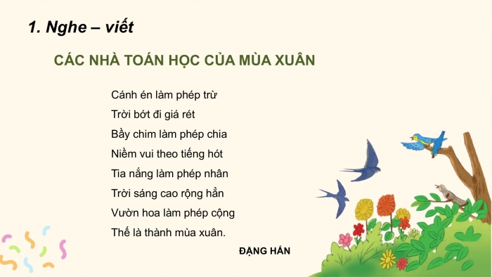 Giáo án điện tử Tiếng Việt 2 cánh diều Bài 11: Nghe – viết Các nhà toán học của mùa xuân, Chữ hoa I