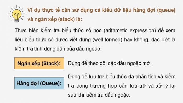 Giáo án điện tử chuyên đề khoa học máy tính 12 kết nối bài 5: Thực hành kiểu dữ liệu ngăn xếp và hàng đợi