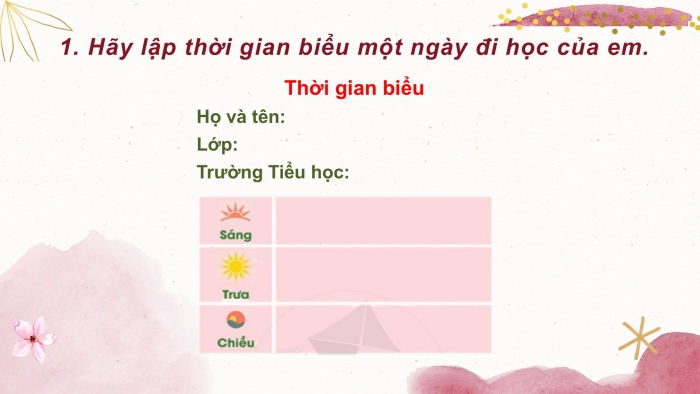 Giáo án điện tử Tiếng Việt 2 cánh diều Bài 21: Lập thời gian biểu một ngày đi học