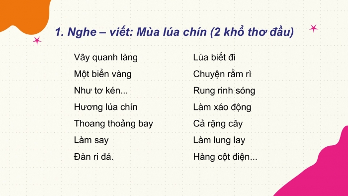 Giáo án điện tử Tiếng Việt 2 cánh diều Bài 22: Nghe – viết Mùa lúa chín, Chữ hoa S