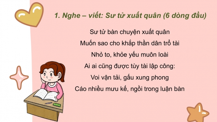 Giáo án điện tử Tiếng Việt 2 cánh diều Bài 25: Nghe – viết Sư tử xuất quân, Chữ hoa V