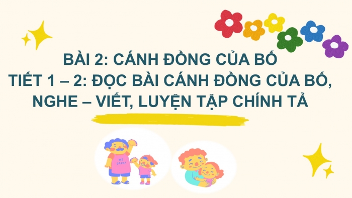 Giáo án điện tử Tiếng Việt 2 chân trời Bài 2: Đọc Cánh đồng của bố, Nghe – viết Bọ rùa tìm mẹ, Phân biệt ng/ngh, l/n, dấu hỏi/ dấu ngã