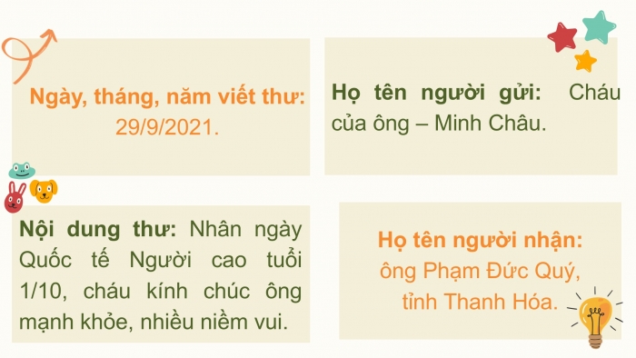 Giáo án điện tử Tiếng Việt 2 chân trời Bài 2: Đọc Bưu thiếp, Nhìn – viết Ông tôi, Phân biệt ng/ngh, iu/ưu, g/r