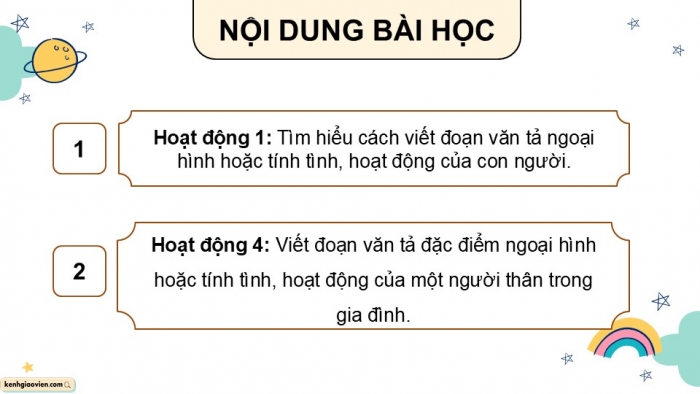 Giáo án điện tử Tiếng Việt 5 chân trời Bài 5: Viết đoạn văn cho bài văn tả người