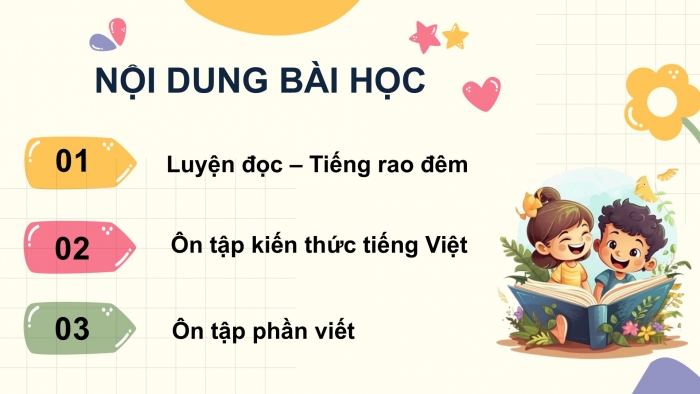 Giáo án PPT dạy thêm Tiếng Việt 5 chân trời bài 1: Bài đọc Tiếng rao đêm. Luyện tập về kết từ. Bài văn kể chuyện sáng tạo (tiếp theo)