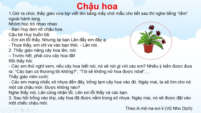 Giáo án điện tử Tiếng Việt 2 cánh diều Bài 6: Kể chuyện đã học Chậu hoa