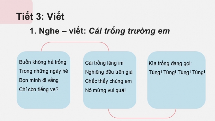 Giáo án điện tử tiếng Việt 2 kết nối Bài 12: Nghe – viết Cái trống trường em, Phân biệt g/gh, s/x, dấu hỏi/dấu ngã, Từ ngữ chỉ sự vật, đặc điểm, Câu nêu đặc điểm