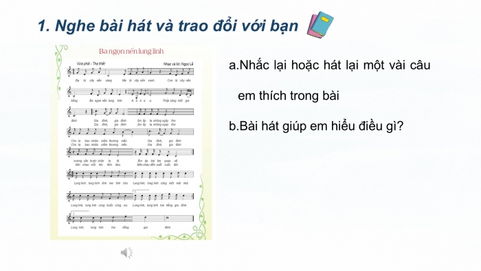 Giáo án điện tử Tiếng Việt 2 cánh diều Bài 14: Nghe – trao đổi về nội dung bài hát Ba ngọn nến lung linh