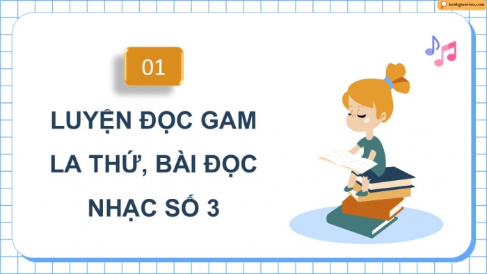 Giáo án điện tử Âm nhạc 9 cánh diều Bài 6 Tiết 1: Luyện đọc gam La thứ theo mẫu, Bài đọc nhạc số 3, Thế bấm hợp âm Rê thứ trên kèn phím, Bài hoà tấu số 3