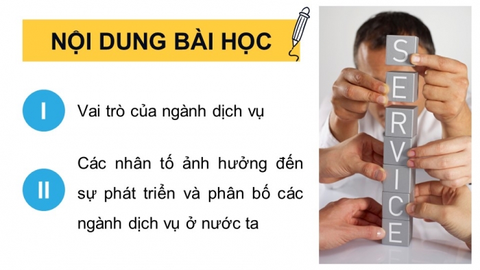 Giáo án điện tử Địa lí 12 chân trời Bài 20: Vai trò và các nhân tố ảnh hưởng đến sự phát triển ngành dịch vụ