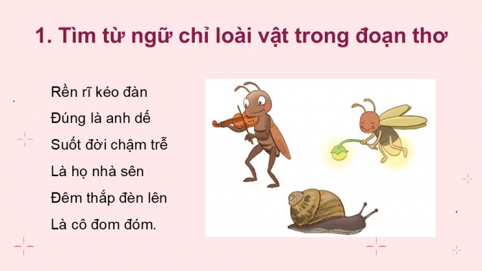 Giáo án điện tử Tiếng Việt 2 kết nối Bài 16: Mở rộng vốn từ về các loài vật nhỏ bé; Dấu chấm, dấu chấm hỏi