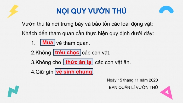 Giáo án điện tử Tiếng Việt 2 cánh diều Bài 26: Nội quy vườn thú