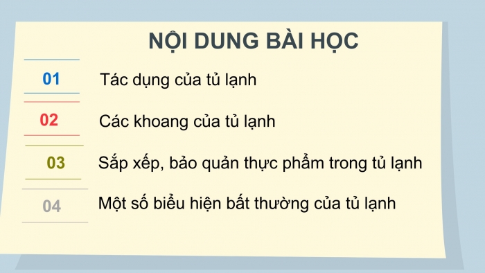 Giáo án điện tử Công nghệ 5 chân trời Bài 6: Sử dụng tủ lạnh