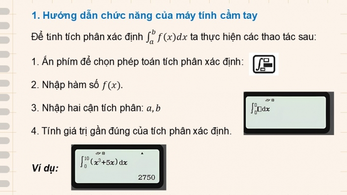 Giáo án điện tử Toán 12 chân trời Hoạt động thực hành và trải nghiệm Bài 1: Tính giá trị gần đúng tích phân bằng máy tính cầm tay