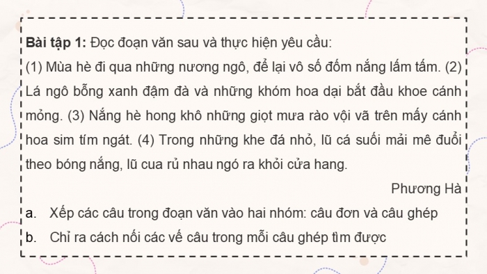 Giáo án điện tử Tiếng Việt 5 chân trời Bài 3: Luyện tập về câu đơn và câu ghép