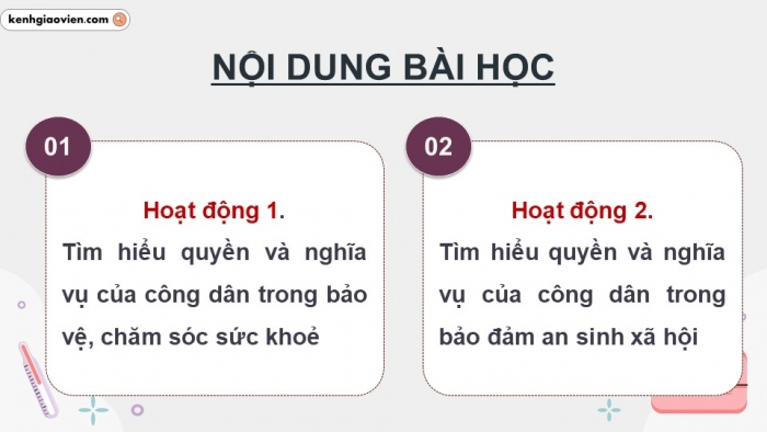 Giáo án điện tử Kinh tế pháp luật 12 chân trời Bài 12: Quyền và nghĩa vụ của công dân trong bảo vệ, chăm sóc sức khoẻ và đảm bảo an sinh xã hội