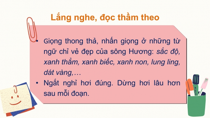 Giáo án điện tử Tiếng Việt 2 chân trời Bài 4: Đọc Sông Hương, Nghe – viết Sông Hương, Phân biệt eo/oe, iu/iêu, an/ang