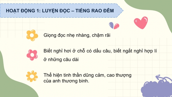 Giáo án PPT dạy thêm Tiếng Việt 5 chân trời bài 1: Bài đọc Tiếng rao đêm. Luyện tập về kết từ. Bài văn kể chuyện sáng tạo (tiếp theo)