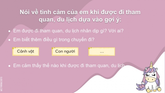 Giáo án điện tử Tiếng Việt 2 chân trời Bài 6: Luyện tập nói, viết về tình cảm với một sự việc (tiếp theo)