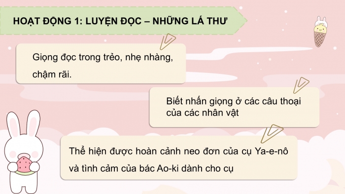 Giáo án PPT dạy thêm Tiếng Việt 5 chân trời bài 5: Bài đọc Những lá thư. Luyện tập về đại từ và kết từ. Đoạn văn giới thiệu nhân vật trong phim hoạt hình