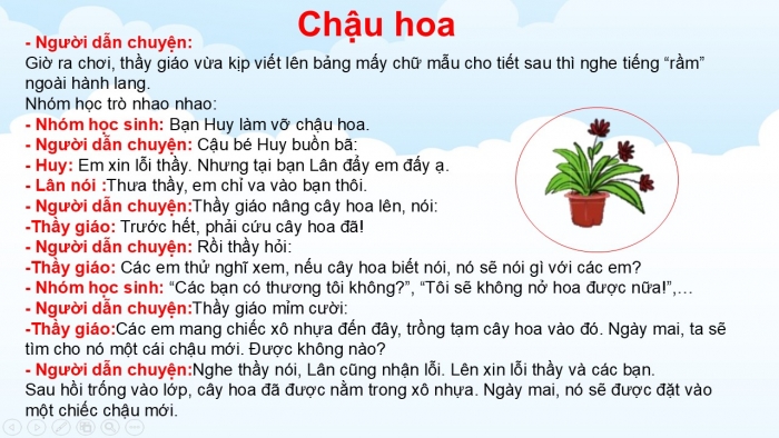 Giáo án điện tử Tiếng Việt 2 cánh diều Bài 6: Kể chuyện đã học Chậu hoa