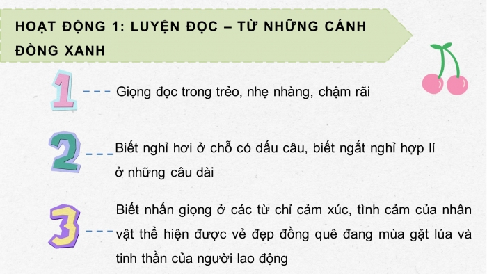 Giáo án PPT dạy thêm Tiếng Việt 5 chân trời bài 8: Bài đọc Từ những cánh đồng xanh. Mở rộng vốn từ Cộng đồng. Viết đoạn văn giới thiệu nhân vật trong phim hoạt hình