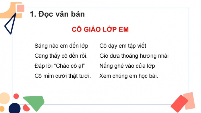 Giáo án điện tử tiếng Việt 2 kết nối Bài 9: Cô giáo lớp em