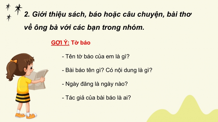 Giáo án điện tử Tiếng Việt 2 cánh diều Bài 12: Đọc sách báo viết về ông bà