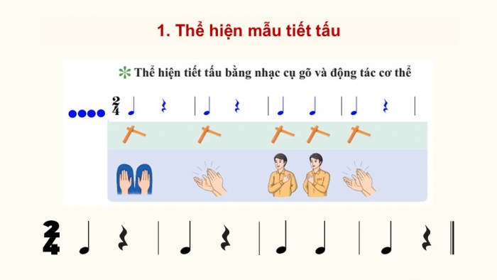 Giáo án điện tử Âm nhạc 9 cánh diều Bài 8 Tiết 2: Thể hiện tiết tấu, ứng dụng đệm cho bài hát Dòng sông quê hương, Ôn tập Bài hoà tấu số 4, Trải nghiệm và khám phá Thể hiện mẫu tiết tấu bằng cốc nhựa