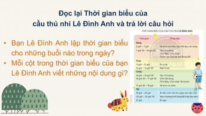 Giáo án điện tử Tiếng Việt 2 chân trời Bài 4: Viết thời gian biểu